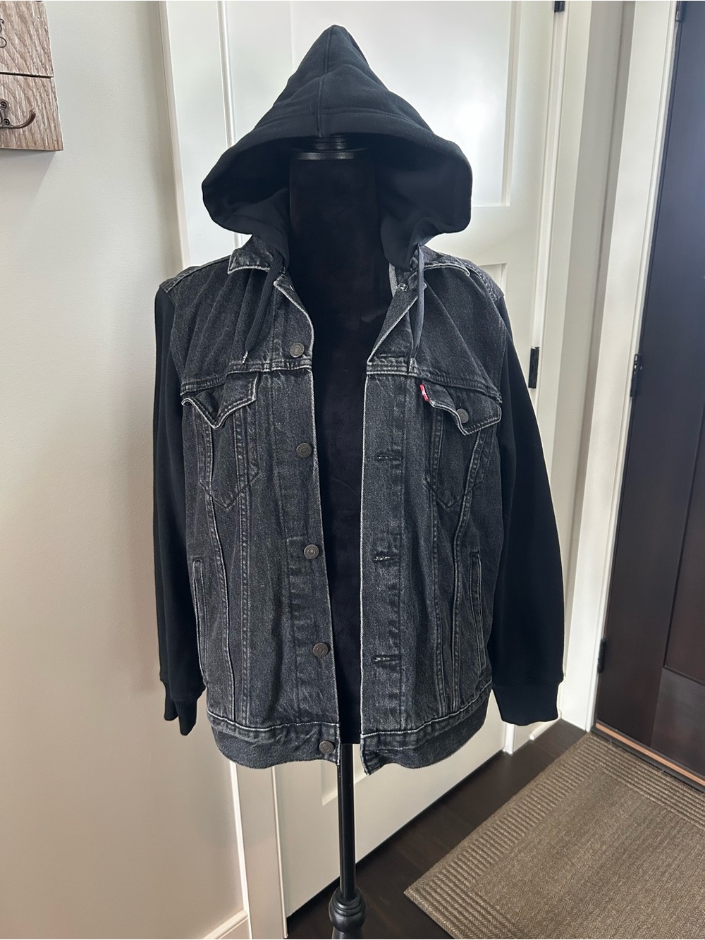 Levi's Black Hooded Denim Shirt Jacket